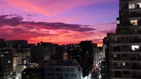Red Sky Sunset Dreams in Hakata Fukuoka Japan Stock Footage 295847207