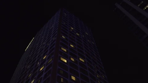 Red Skyscraper with lights, glass windows at business district in Paris at Video stock 119367145