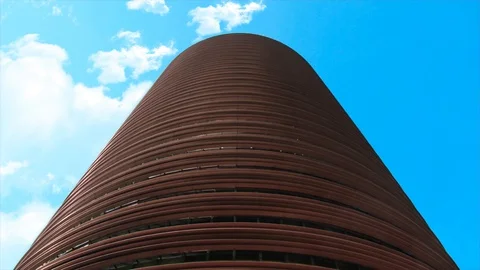 Red skyscraper. Modern architecture and office building from under.  Stock Footage 97540094