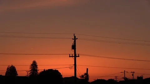 Red SkyTelegraph Pole Stock Footage 127207230