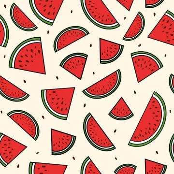 Red slices of watermelon. Seamless pattern. Summer background Stock Illustration