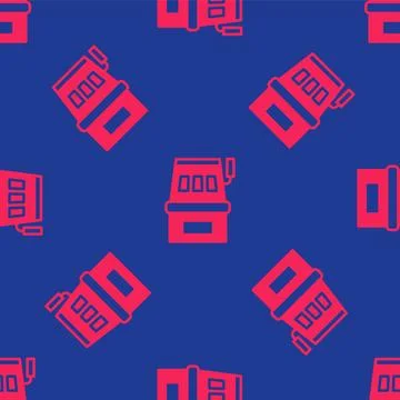 Red Slot machine icon isolated seamless pattern on blue background.  Vector 库存插图