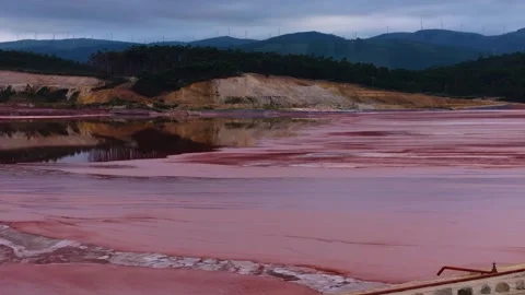 Red Sludge Pond Of Alcoa Polluted With Toxic Alkaline Waste Video stock 284716459