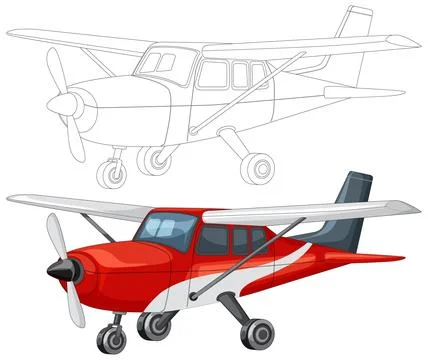 Red Small Airplane Vector with Outline Drawing Above Stock Illustration