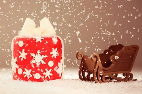Red small cake with snow Stock Photos