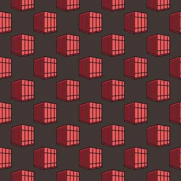Red Small Freight Container vector creative seamless pattern Illustrazione stock