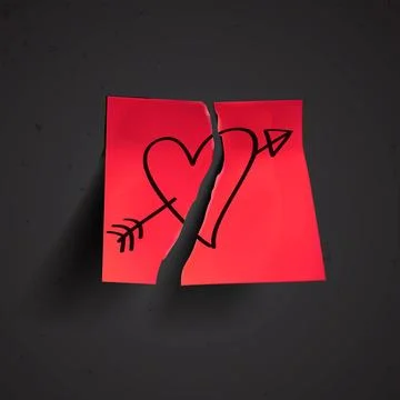 Red small sticky note with heart Red small sticky note with heart, vector ... Stock Photos