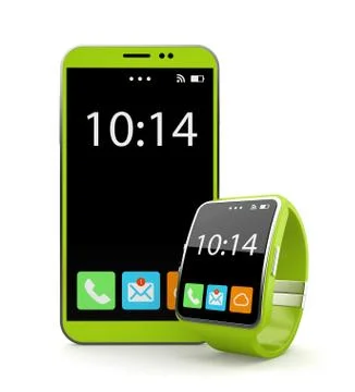 Red smartohone and smart watch on white background Stock Illustration