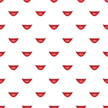 Red smiling lips pattern on white background 스톡 일러스트