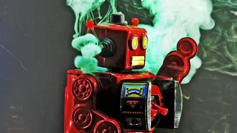 Red  smoke robot Stock Footage 322516284