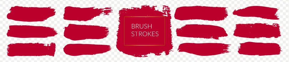 Red smudge brush strokes vector paintbrush set, grunge streak templates for Stock Illustration