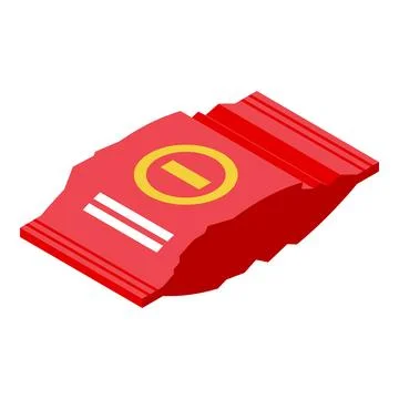 Red snack packaging with pause symbol is lying crumpled, suggesting the end o Stock Illustration