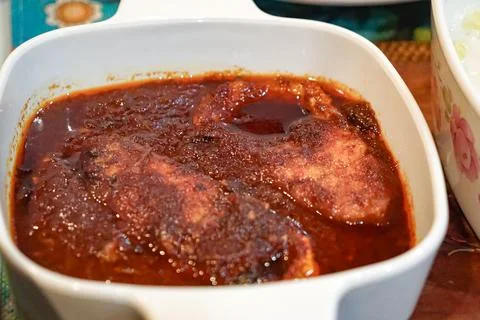 Red Snapper Sambal In Ceramic Dish Stock Photos