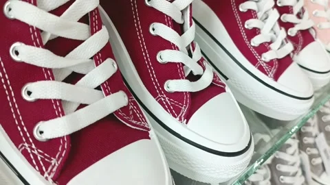 Red sneakers close-up Stock Footage 261050532