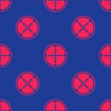 Red Sniper optical sight icon isolated seamless pattern on blue background Stock Illustration