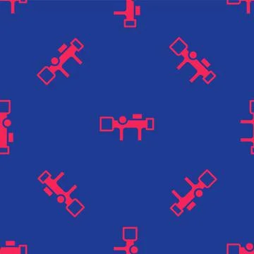 Red Sniper optical sight icon isolated seamless pattern on blue background Illustrazione stock