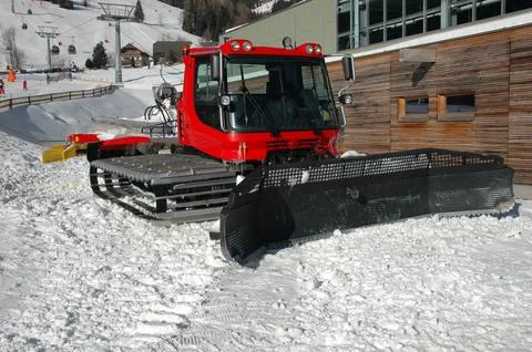 Red Snowcat Grooming Machine Stock Photos