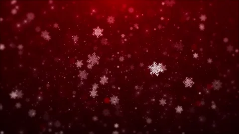 Red snowflake holiday background drifting white flakes, soft stars, festive wint Stock Footage 340418046
