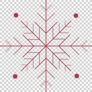 Red snowflake is radiating branches in flat design, with four red dots, Stock Illustration