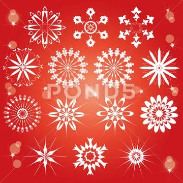 Red snowflakes set Stock Illustration