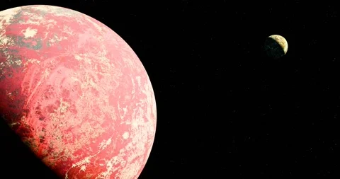Red Snowy Alien Planet With Moon, 4k, 24 FPS Stock Footage 314713265