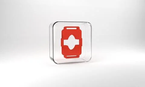 Red Soda can icon isolated on grey background. Glass square button. 3d Stock Illustration
