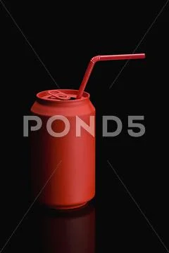 A Red Soda Can With A Red Drinking Straw