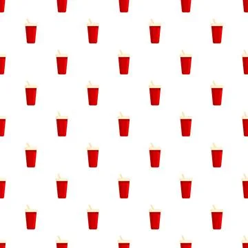 Red soda cup pattern with drinking straw repeating Stock Illustration