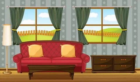A red sofa and side table Stock Illustration