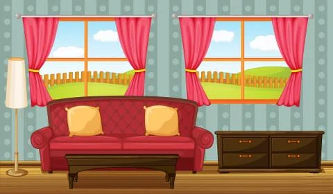 A red sofa and side table Stock Illustration
