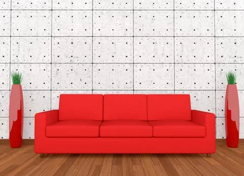 Red sofa and vase Stock Illustration