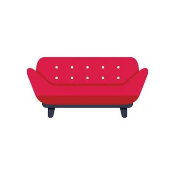 Red sofa with buttons upholstery standing on white background Stock Illustration