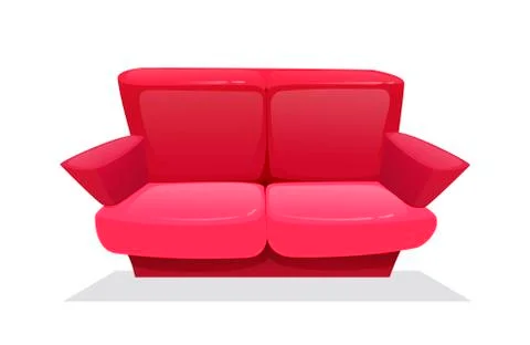 Red sofa in cartoon style. Vector drawing on white Stock Illustration