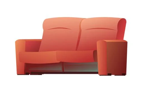Red sofa. Classic simple upholstered furniture to sit. Set of objects isolate Illustrazione stock