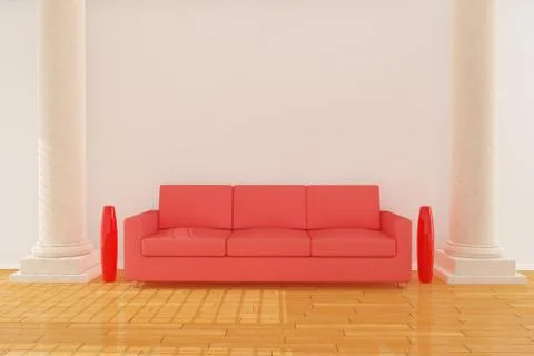 Red sofa with column Stock Illustration
