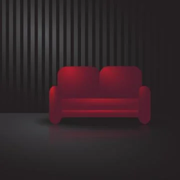 Red sofa in dark room Stock Illustration
