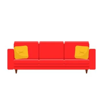 Red sofa in flat style on white for design, stock vector illustration Stock Illustration