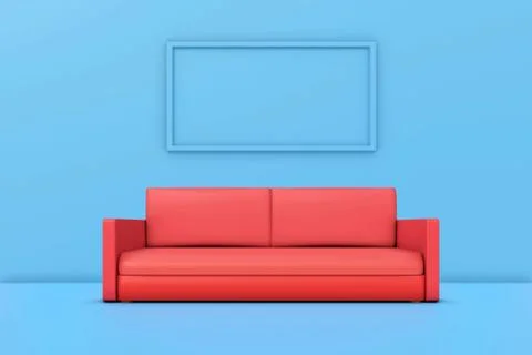 Red sofa with frames, blue walls Stock Illustration
