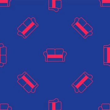 Red Sofa icon isolated seamless pattern on blue background. Vector 스톡 일러스트