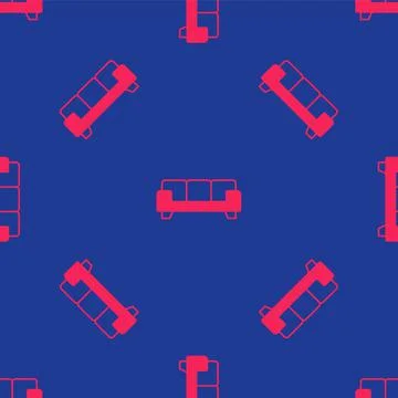 Red Sofa icon isolated seamless pattern on blue background. Vector Illustrazione stock
