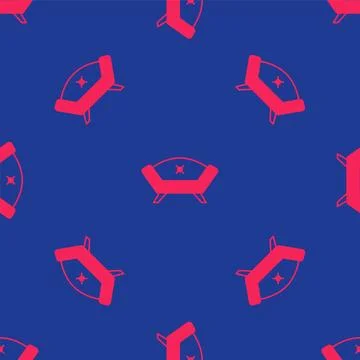 Red Sofa icon isolated seamless pattern on blue background. Vector 스톡 일러스트