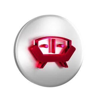 Red Sofa icon isolated on transparent background. Silver circle button. Illustrazione stock