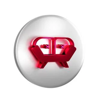 Red Sofa icon isolated on transparent background. Silver circle button. Illustrazione stock
