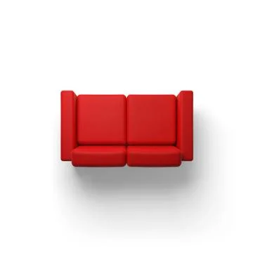 Red sofa isolated on white empty floor background, 3d Stock Illustration