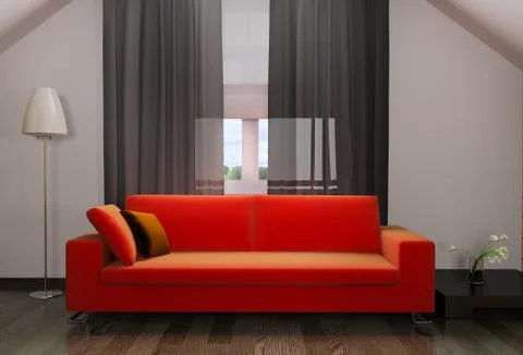 Red sofa in modern interior Stock Illustration