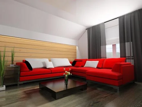 Red sofa in modern interior Stock Illustration
