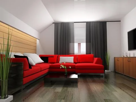 Red sofa in modern interior Stock Illustration