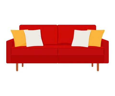 Red sofa with pillows isolated on a white background. Stock Illustration