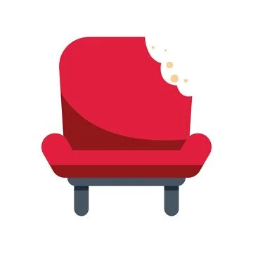 Red sofa showing bite marks from home renovation project Illustrazione stock