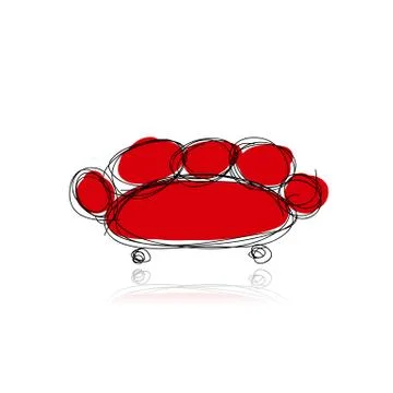 Red sofa, sketch for your design Stock Illustration